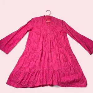 Bright Fuchsia Eyelet Tiered Dress